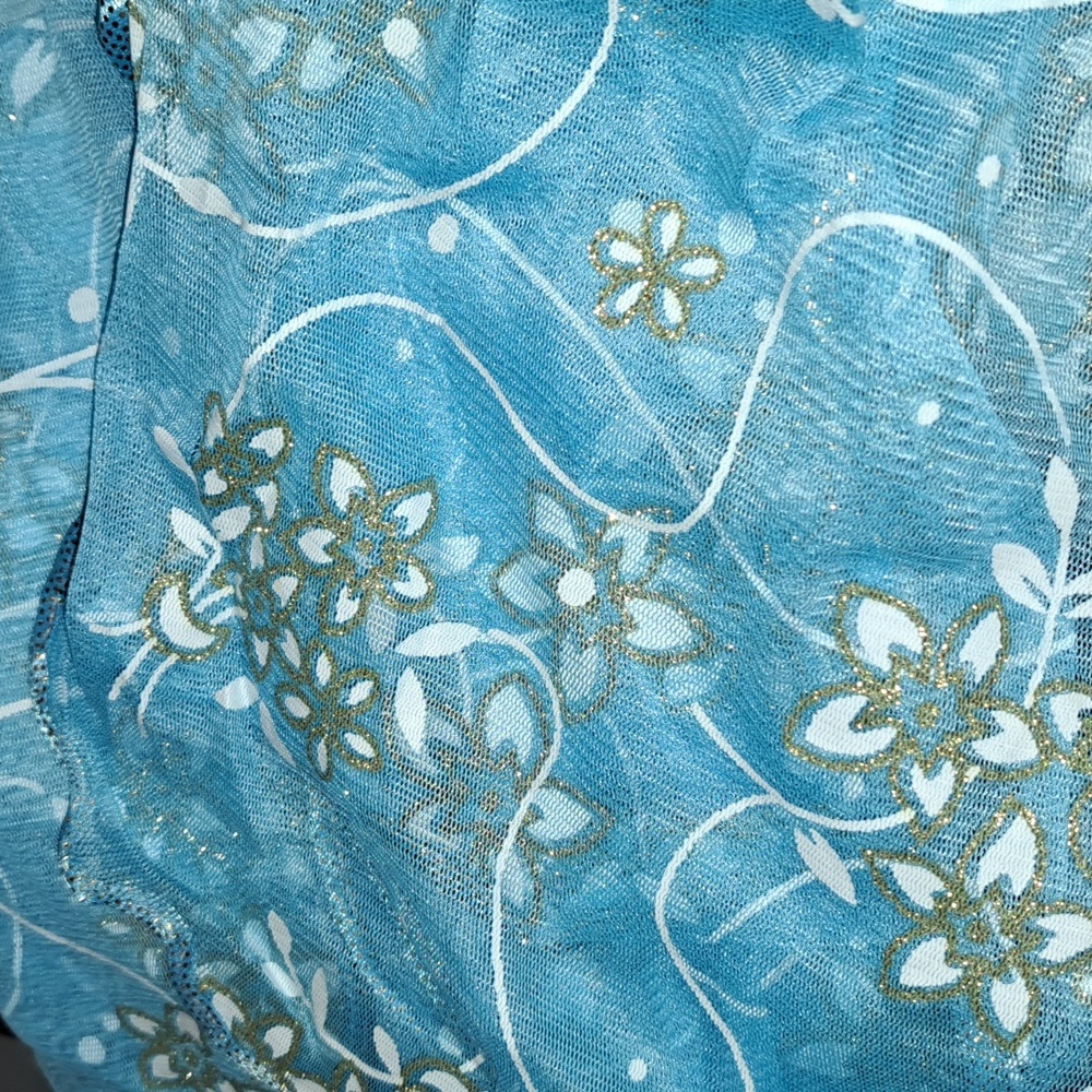 Scarf Ruffle Trim Blue Floral - Picture 3 of 3